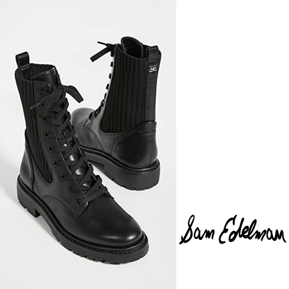 Sam Edelman Women's Leather Lydell Combat Boots Booties Shoes Size 10.5 M Black
